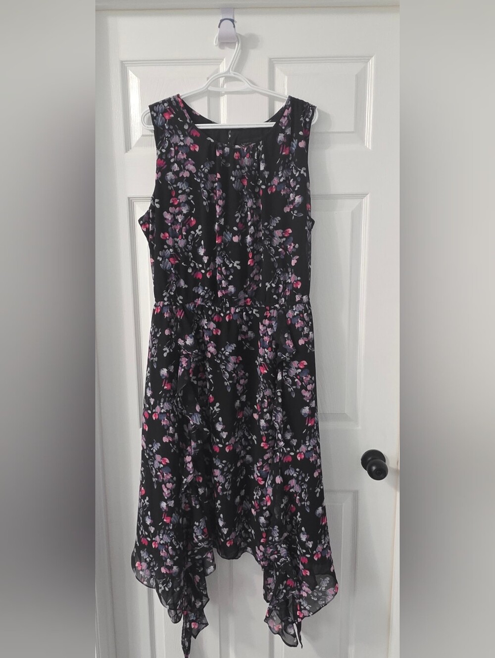 Lane Bryant Black Midi Dress with Pink & Purple Floral Print